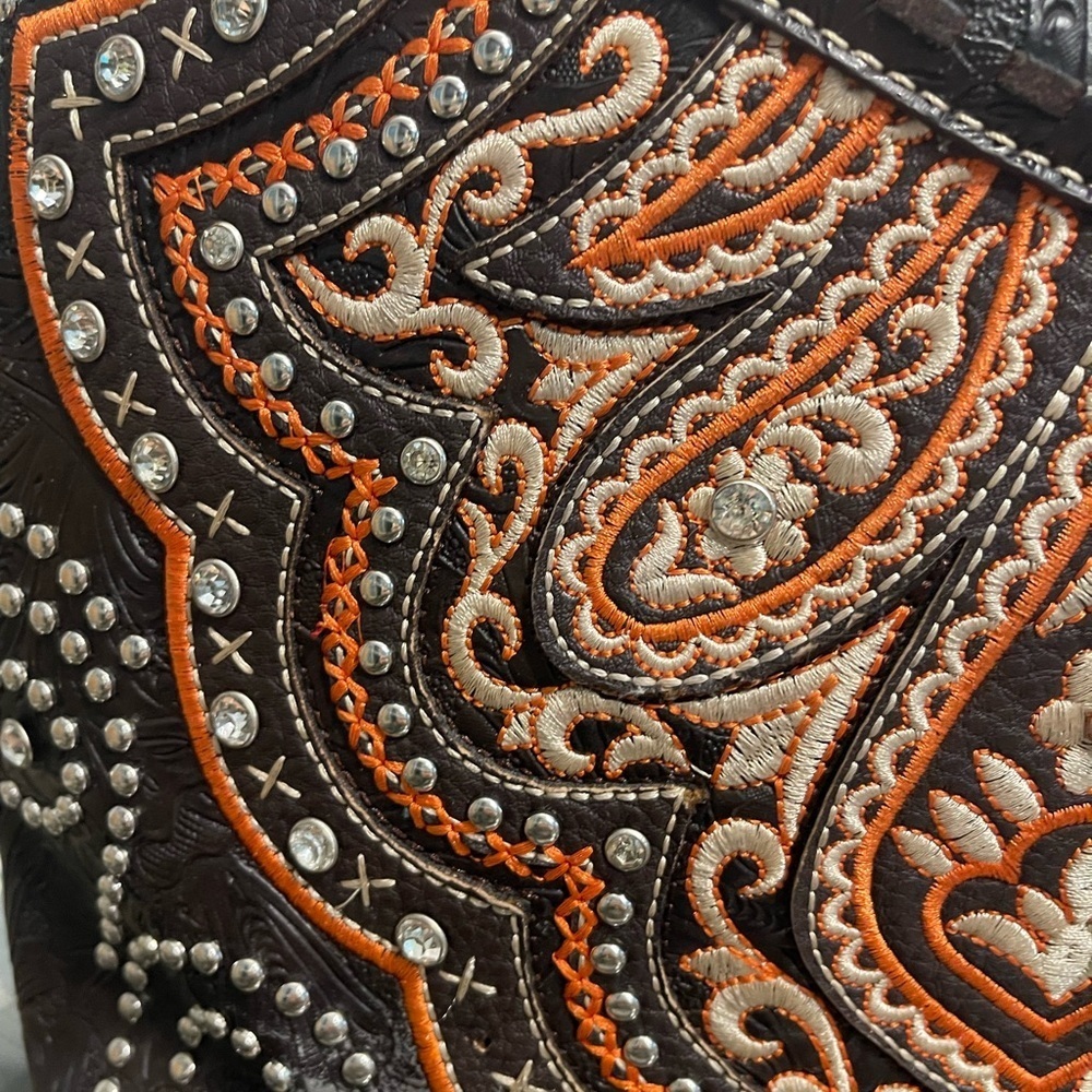 Montana West Black Orange Crossbody Bag Silver Accents Embroidered southwestern‍ - Picture 3 of 7